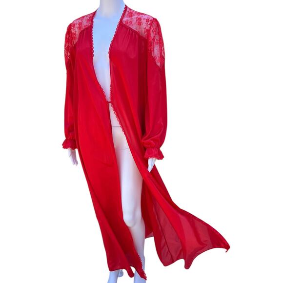 Vintage Undercover Wear Red Lace Open Robe Puff Sleeve Scalloped Trim 3X Plus - Picture 1 of 9